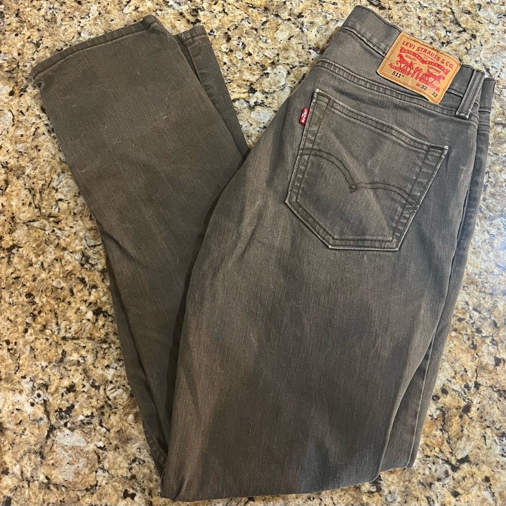Levi's Men's Straight Distressed Light Brown Jeans - Picture 4 of 6